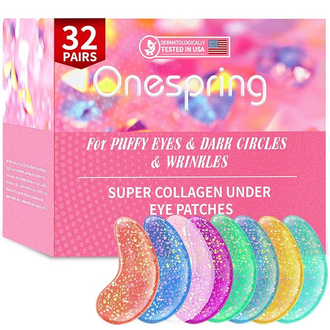 Onespring Under Eye Patches (32 Pairs) - Collagen-Infused, Anti-Puffiness & Dark Circle Treatment - Luxurious Skincare for Under Eye Bags & Fine Lines, Gifts for Women