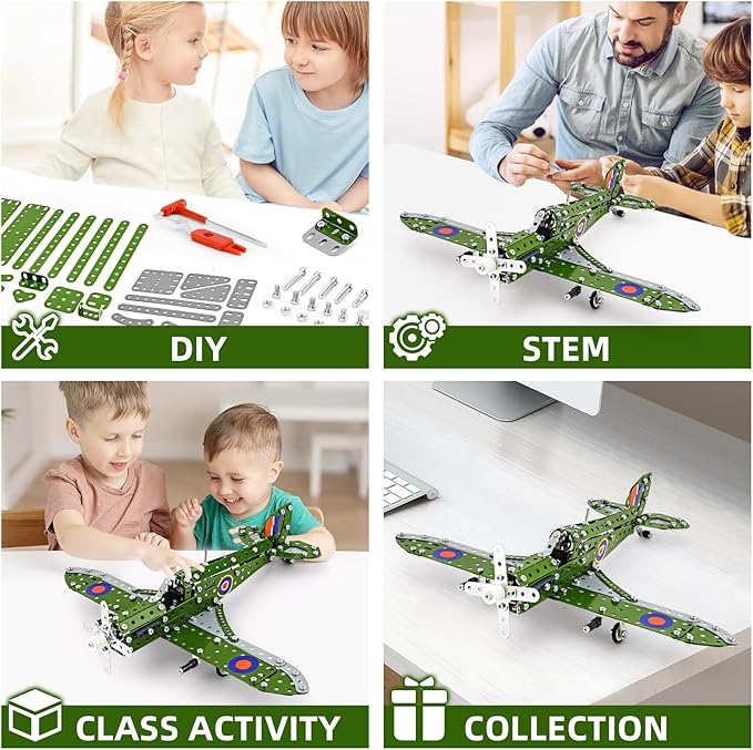 Model Airplane, Assembly Building Set 1:32 Scale Airplane Model Metal Toys, STEM Projects for Kids Ages 8-12, DIY Education Airplane Metal Model Kits