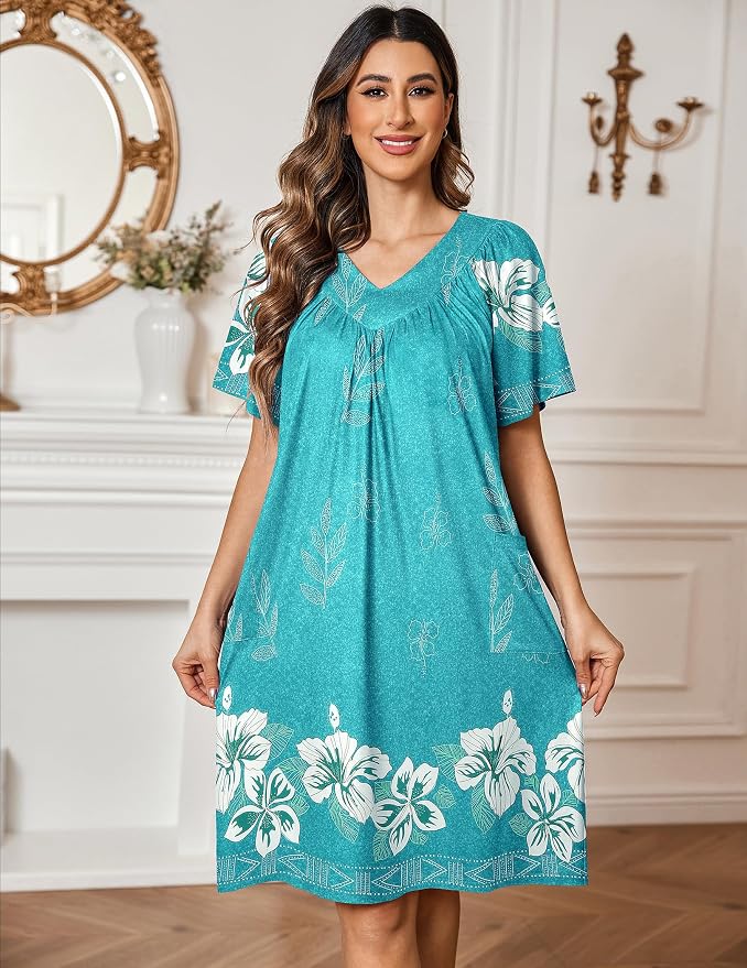 Ekouaer Womens House Dress Floral Print Moo Moos Nightgowns Moomoo Dresses Mumus with Pockets
