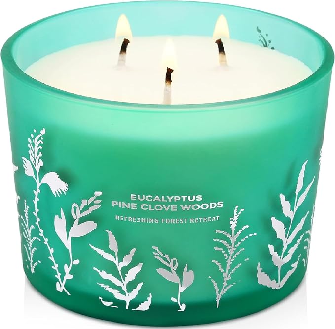 Eucalyptus Pine Clove Woods Scented Candle - Large 3-Wick Aromatherapy Soy Candle for Home, 14.5oz - Pine Balsam Forest Stress Relief Candle - Birthday Gift for Women & Men