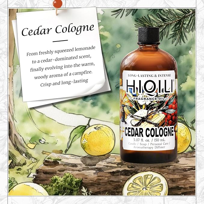 HIQILI Cedar Cologne Fragrance Oil for Diffuser, Candle & Soap Making | Luxury Woody Hotel Scent For DIY Crafts, Long-Lasting Aroma, Ideal For Diffuser, Candles & Soap - 150mL / 5.07 Fl Oz