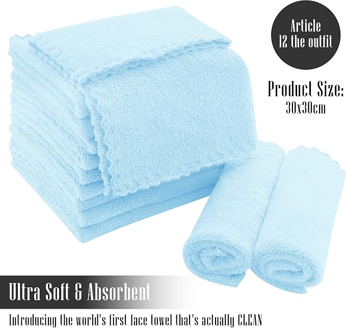 TENSTARS 12 Pack Premium Washcloths Set - Quick Drying- Soft Microfiber Coral Velvet Highly Absorbent Wash Clothes - Multipurpose Use as Bath, Spa, Facial, Fingertip Towel (Aquamarine)