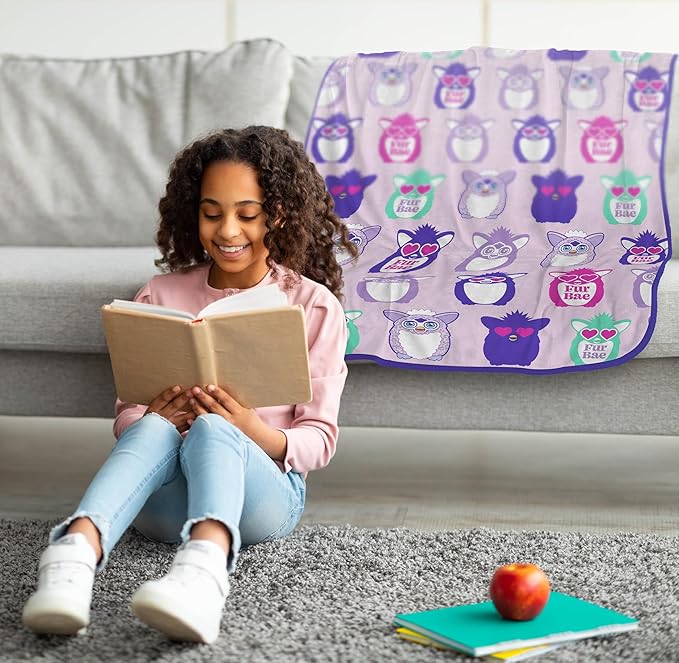 Jay Franco Plush Throw Blanket – 46" x 60" Inch Cartoon Kids Soft & Cozy Fleece Throw for Bedroom & Couch Décor, Official Licensed Product, Purple - Furby
