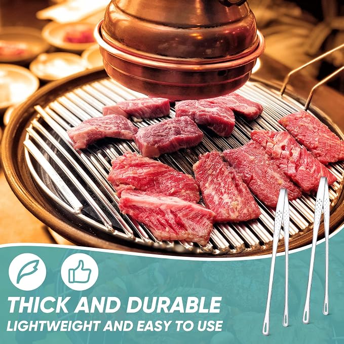 meekoo 6 Pcs 11 Inches Stainless Steel Korean BBQ Grill Tongs Japanese Barbecue Tongs for Cooking Portable Kitchenware Home Outdoor Steak Salad Food