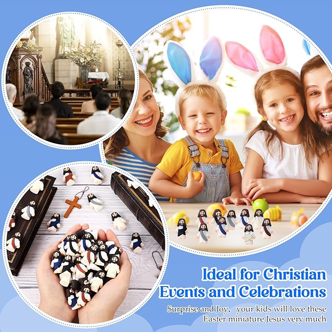 Bememo 300 Pcs Little Jesus Figures Bulk Original Design Mini Pocket Jesus Toys Rubber Figurine to Hide and Seek Religious Party Favors Sunday School Craft Baptism Gifts(Retro Color)