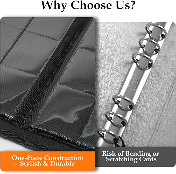 Trading Card Binder 9 Pocket - Premium Card Collection Binder for 360 Cards, Durable Side-Loading Card Album with Zipper, Perfect for TCG, MTG, and Sports Cards, Purple
