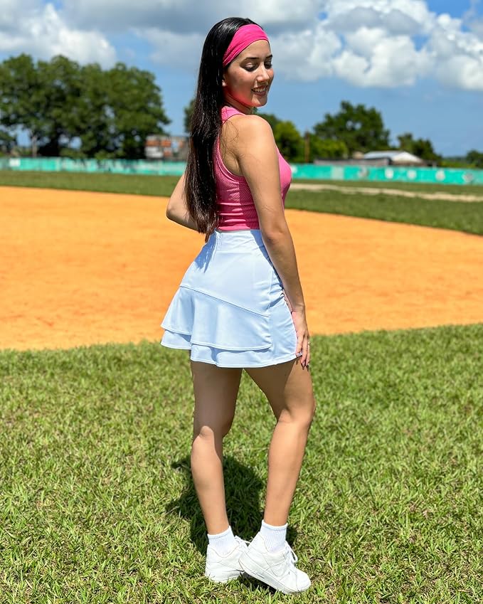 Stelle Tennis Skirts for Women Ruffle Athletic Golf Skorts with Pocket | High Waisted, Tummy Control, Built in Shorts, Athletic Skirt, Golf Skirt, Soft, Breathable, Workout, Pickleball
