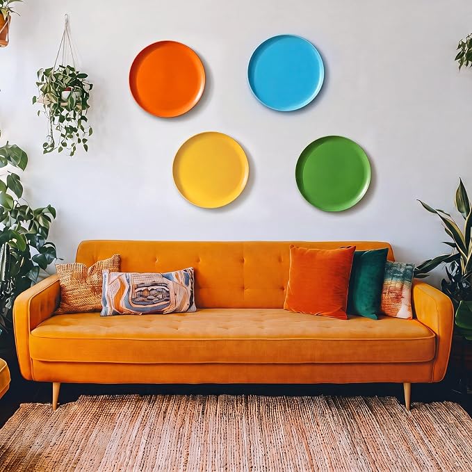 Hicarer 4 Pcs 12 Inch Mid Century Modern Metal Wall Art Hanging Decor | Retro Metal Round Disk, Mid Century, 3D Design, Easy Install, Smooth Finish, for Home Office Bedroom Living Room Gift