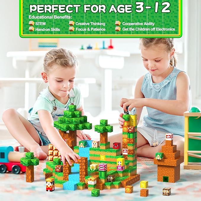Magnetic Blocks Sensory Toys for Kids: Magnetic Building Blocks for Boys & Girls Ages 3+, Educational STEM Kids Toys for Creative Learning with 32 Patterns, Christmas Birthday Toddlers Gifts (100pcs)
