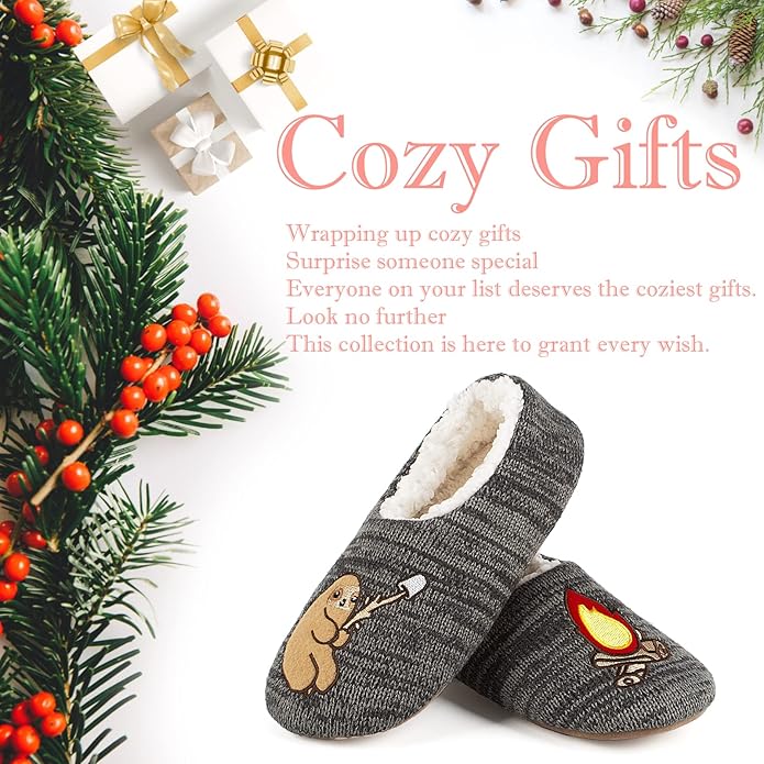 Cute Animal House Slippers, Warm Fuzzy Slipper Socks with Grippers Non Slip, Cozy Funny Gifts