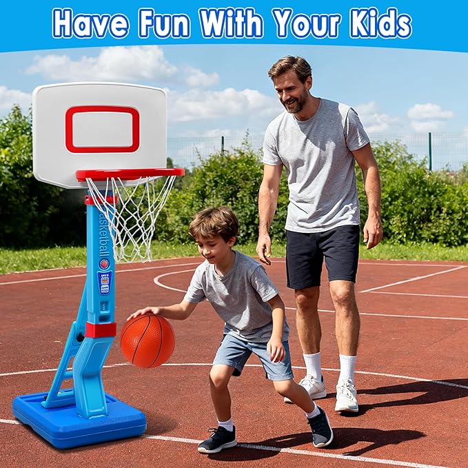 Toddler Basketball Hoop Indoor Outdoor - Height Adjustable 27.6-54 Inches (5 Slots), Kids Basketball Hoop with 4 Inflatable Balls & Pump, Safe Toddler Toys for 1-6 Year Old Boys Girls