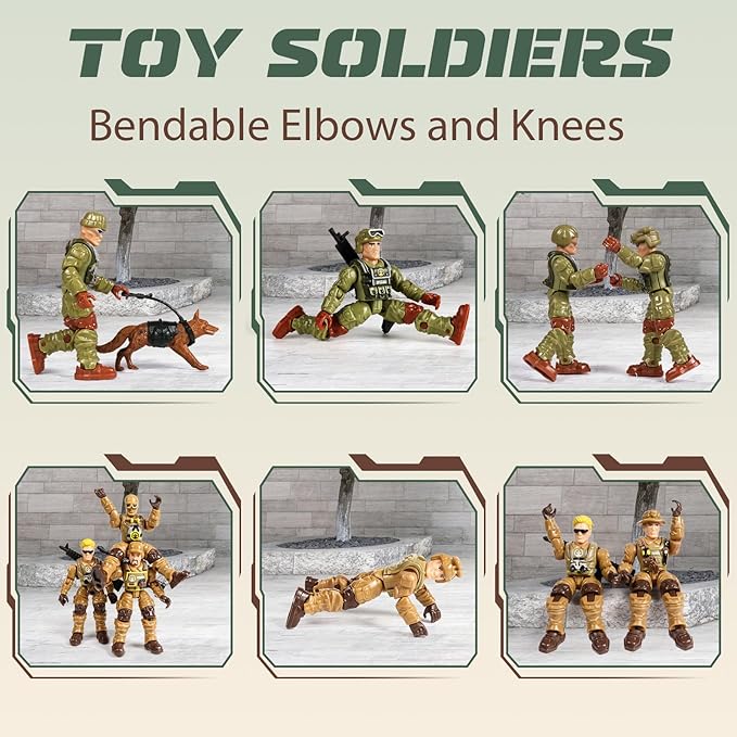 HAPTIME Army Men Action Figures with Weapons, Toy Soldiers for Boys, Plastic Army Toys for Boys 6-8, Birthday Gift for Military Collectors (6Pcs Green + 6Pcs Yellow)