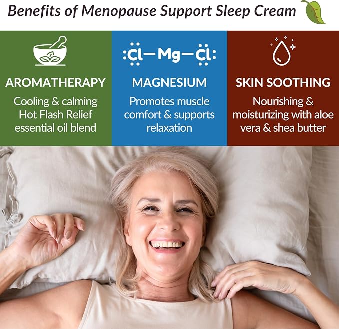 Taspen's Organics Menopause Support Magnesium Sleep Cream – Natural Cooling Relief for Hot Flashes & Night Sweats | Promotes Relaxation & Sleep | Flower Essence & Botanical Formula (1.7 oz)
