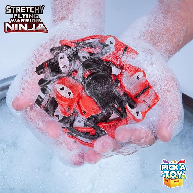 PICK A TOY Stretchy Flying Ninjas 12-Pieces, Slingshot Toys for Boys & Girls, Easter Egg Filler, Karate Birthday Goodie Bags Stuffer & Ninja Party Favors Supplies