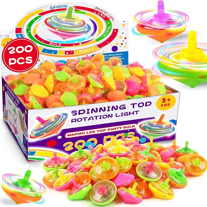 200 Pcs Light Up Spinning Tops for Kid 4 Color, Bulk LED Flashing Spinning Top Toys for Birthday Party Favor, Return Gift, Classroom Prize, and Fun Fidget Toy, Glow Goodie Bags Stuffer for Girl boy