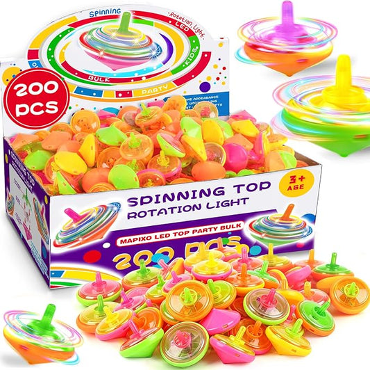 200 Pcs Light Up Spinning Tops for Kid 4 Color, Bulk LED Flashing Spinning Top Toys for Birthday Party Favor, Return Gift, Classroom Prize, and Fun Fidget Toy, Glow Goodie Bags Stuffer for Girl boy