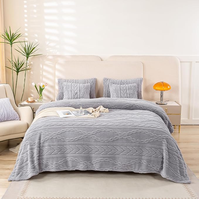 YUSOKI Sherpa Fleece Twin XL Size Blanket, Light Grey, 65"x90" | 3D Stylish Design,320GSM, Non-Shedding, Lightweight for All Season Use, stays fluffy after repeated washes, Perfect Gifts