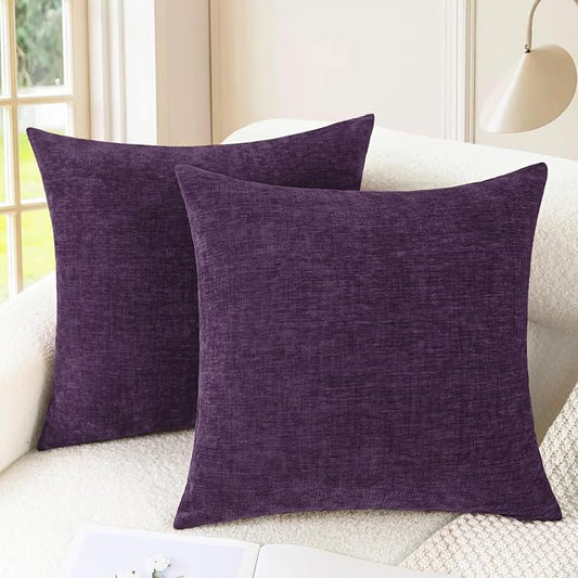 CaliTime Decorative Couch Throw Pillow Covers 20 X 20 Inches Plum Purple | Pack of 2, Cozy Chenille Cushion Cases for Sofa Bed Living Room Farmhouse Home