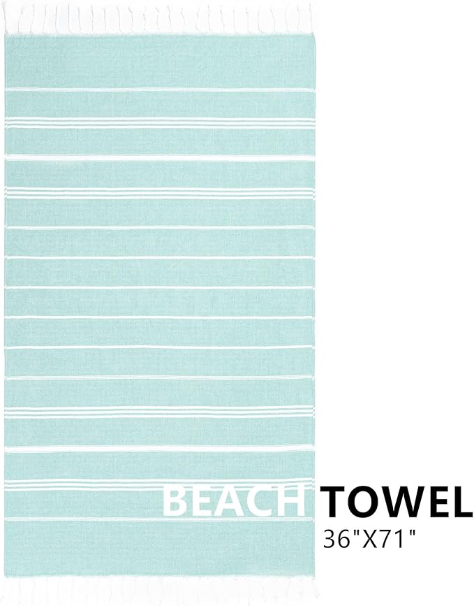 Aegero Turkish Beach Towel, 36"x71" Quick Dry Sand Free Oversized Bath Pool Swim Towel, Lightweight Travel Turkish Towels Vacation Essentials, Aqua