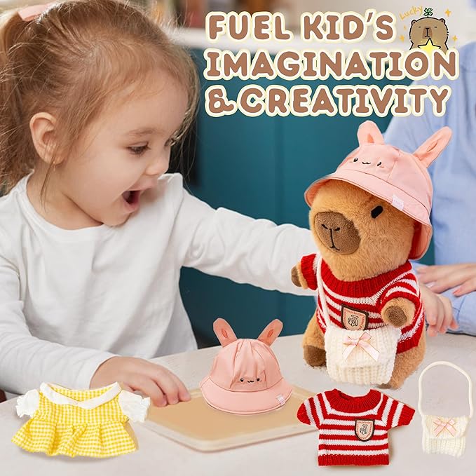 Capybara Plush with 10 Pcs Clothes & Accessories,Christmas Stuffed Animals, 10.2 in Cute Capybara Plush Toys,Birthday Gifts&Dress Up Cute Plushies for Boys/Girls (Summer-B)