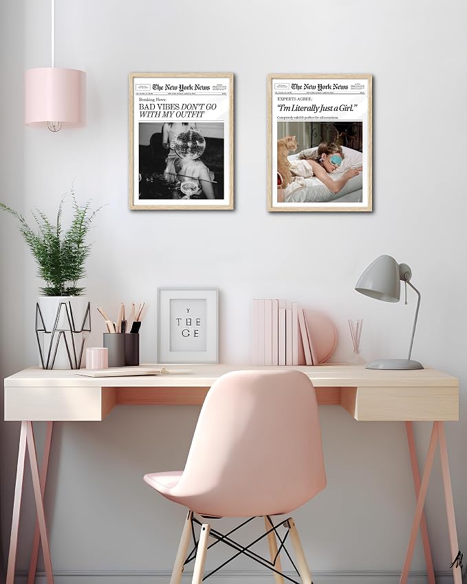 EcoHest 8x10 in Audrey Hepburn I'm Literally Just a Girl Framed Wall Art | Natural Oak Wood Frame with Canvas Wall Art, Vintage Newspaper Wall Decor for Bedroom, Bathroom, Apartment, Dorm Room, 1Pack