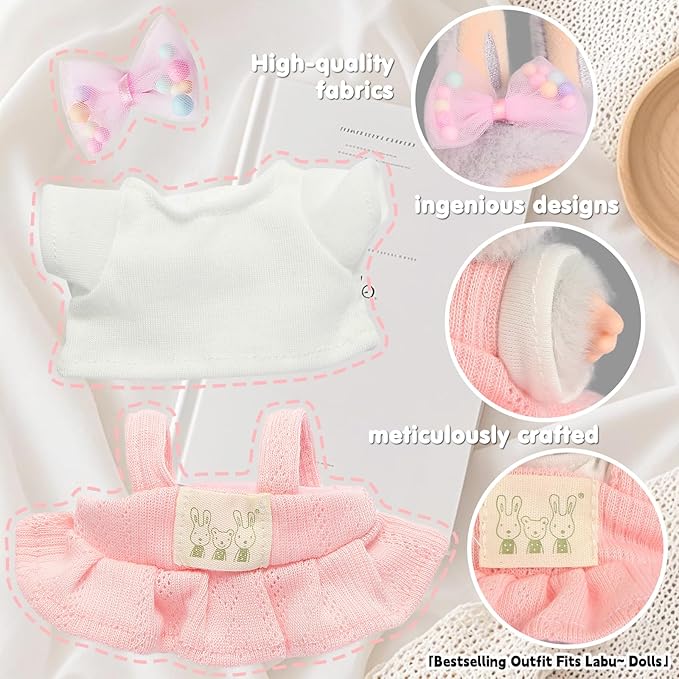2025NEW Trendy Clothes for 5.9-6.7inches Doll, Designed for bubuclothes, Multiple Stylish Outfit Sets, Can Be Used to Change Clothes for Your15&17cm Dolls (Pink Skirt 3pc Set)