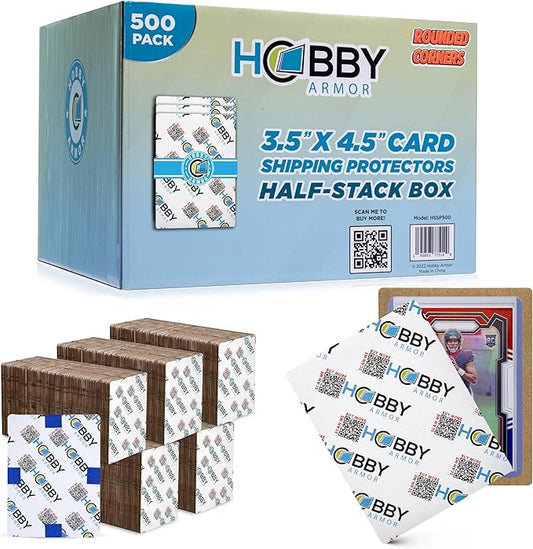500 Pack Trading Card Shipping Protector by Hobby Armor, 3.5" x 4.5" with Rounded Corners, Vibrant Multi-Color Card Protector to Guard Cards From Dings, Premium Lightweight Cardboard Shipping Supplies