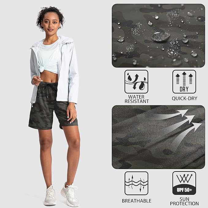 SANTINY Women's 5''/ 7''/9'' Hiking Cargo Shorts Quick Dry Lightweight Summer Shorts for Women Athletic Golf Zipper Pockets