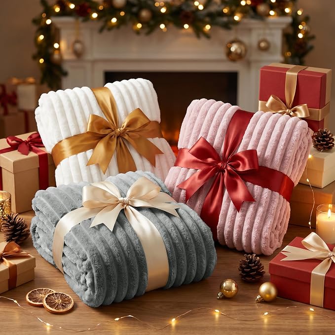 Gray Blankets Queen Size for Bed, 90 x 90 Inch | 300GSM Ribbed Fleece Blanket, Soft, Cozy & Lightweight, OEKO-TEX Certified, All-Season for Bedrooms, Guest Rooms & Gifting