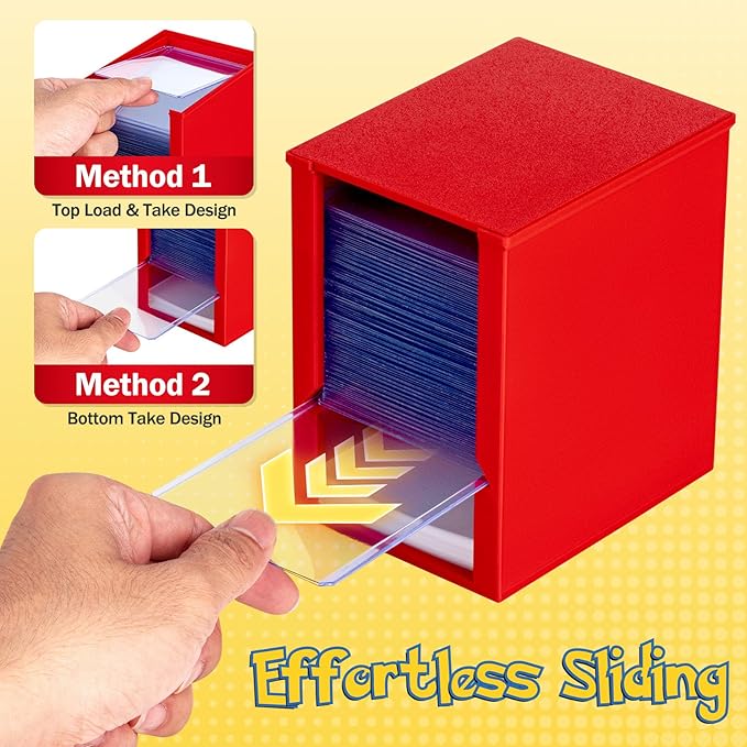 Toploader Dispenser & Penny Sleeve Holder - Dual Compartment Holds 250 Penny Sleeves & up to 50 Top Loaders, Stackable Card Storage Box with Dustproof Lid (Red)