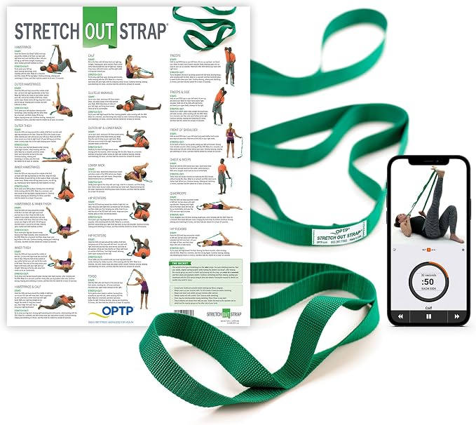 The Original Stretch Out Strap with Exercise Poster – Made in the USA by OPTP – Stretching Strap and Yoga Strap for Stretching, Physical Therapy Exercise and Flexibility