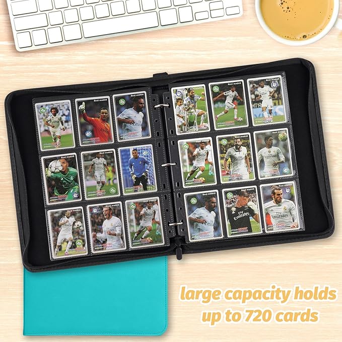 GERMUN 9 Pocket Card Binder, Premium Zip Trading Card Binder, 720 Double Sided Pocket PU Card Collection Binder, Collector Card Album, Card Folder for MTG, TCG, Sports Cards, Game Cards (LAKE BLUE)