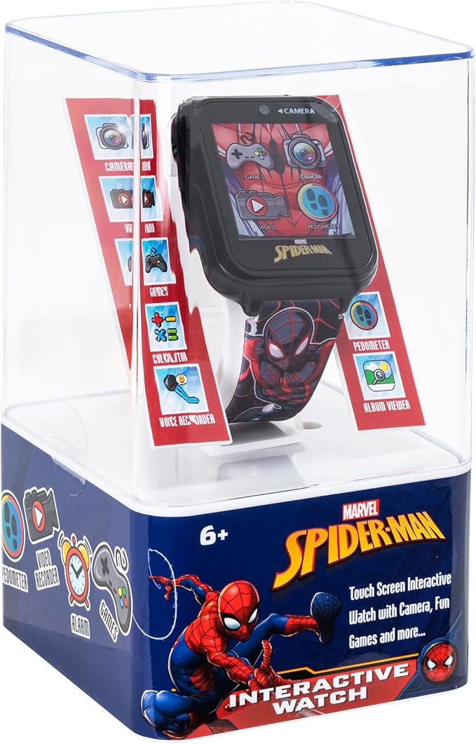 Marvel Spider-Man Kids Smart Watch – Touchscreen Interactive Watch with 10 Customizable Clock Faces, Built-in Camera, Video Recorder, Alarm, Calculator, Games & Pedometer – Fits Wrists 5.5" to 8"