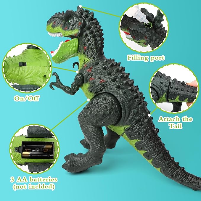 Electric Walking Dinosaur Toys for Kids - Small Tyrannosaurus with Detachable Tail Simulated Flame and Realistic Sounds, Best Dino Gifts for Boys & Girls 3-5 5-7