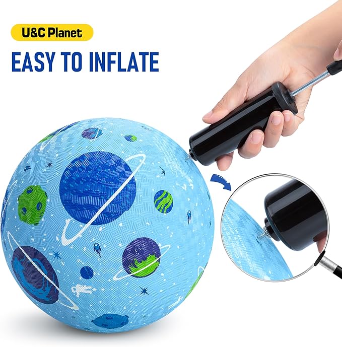 U&C Planet 2 Pack Playground Balls for Toddler Kids, 6 inch 8.5 inch Cartoon Rubber Balls with Pump, Dodgeball Kickball for Outdoor & Indoor Game, Great Gift for Boys Girls Aged 1 and Above