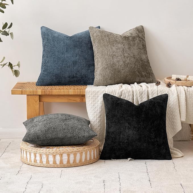MIULEE Decorative Couch Throw Pillow Covers 16x16 Inch Navy Blue 2 Pack | Coastal Modern Boho Accent, Soft Chenille Pillow Covers, Farmhouse Cushion Cases for Home Decor Bed Sofa Living Room