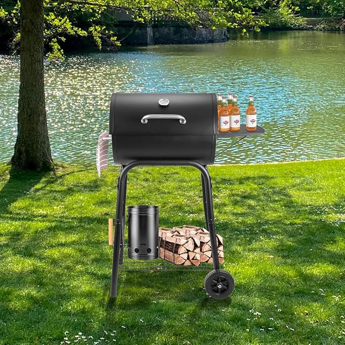 Kendane Barrel Charcoal Grill, Large Charcoal Grills with Side Shelf, Outdoor BBQ Grill,Perfect for Backyard Camping, Patio Parties and Picnics