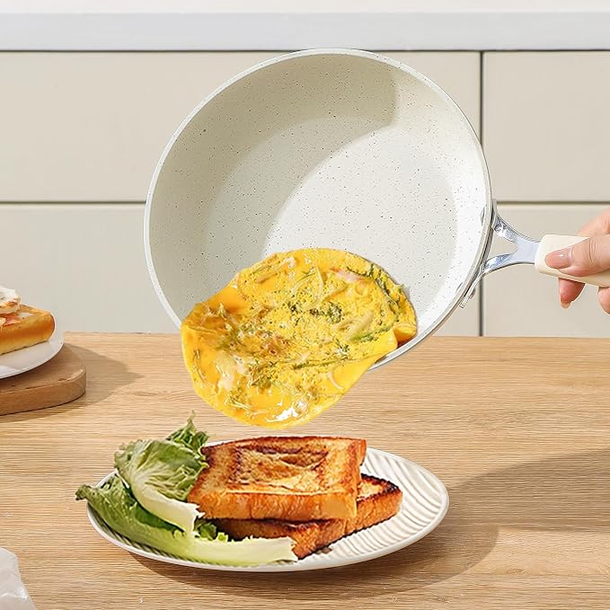 Mini Nonstick Egg Pan, 6.3 Inch Omelet Pan (16 cm, White) | Small Single Serve Egg Nonstick Skillet, Medical Stone Coating Cookware with Heat-Resistant Handle