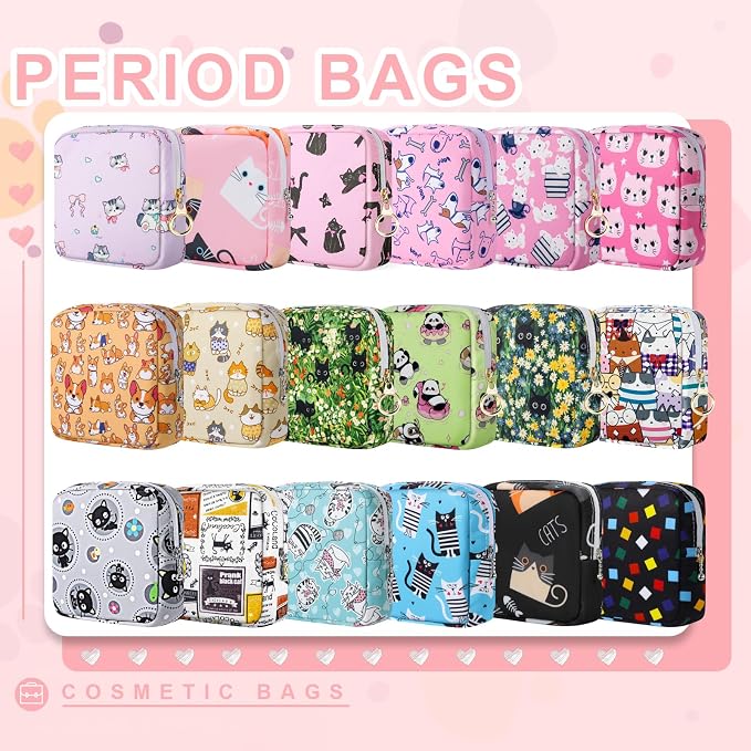 Likesing Period Bag Pouch, Canvas Sanitary Napkin Storage Bag for Girls Womens, Portable Sanitary Napkin Period Pad Pouch Bag for Purse, Small Make Up Bags(5170, Black)
