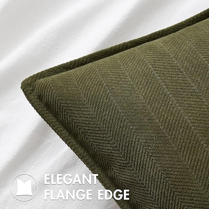MIULEE Pack of 2 Olive Green Euro Shams Chenille Pillow Covers 26x26 Inch | Decorative Soft Couch Throw Pillows,Farmhouse Cushion Covers,Elegant Design for Sofa,Bed,Living Room,Summer Decor