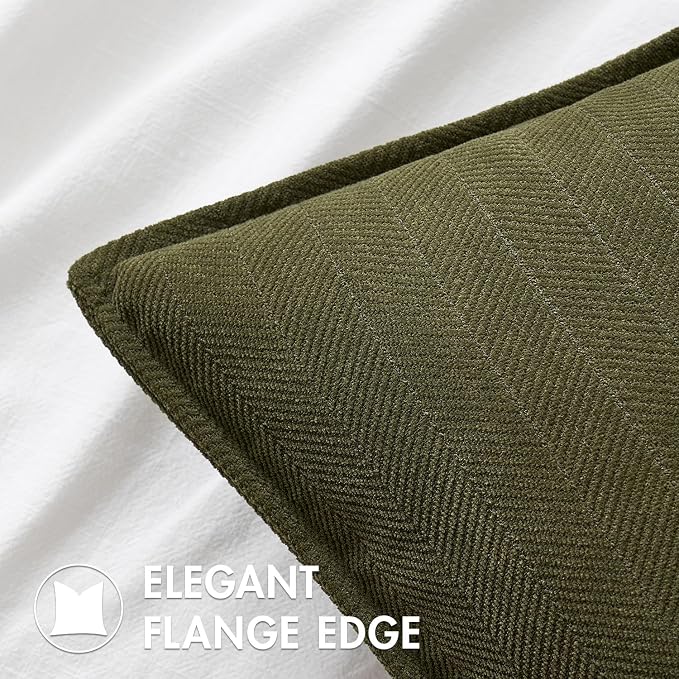 MIULEE Pack of 2 Olive Green Decorative Chenille Pillow Covers 18x18 Inch | Soft Couch Throw Pillows,Farmhouse Cushion Covers with Elegant Design for Sofa,Bedroom,Living Room,Spring Home Decor