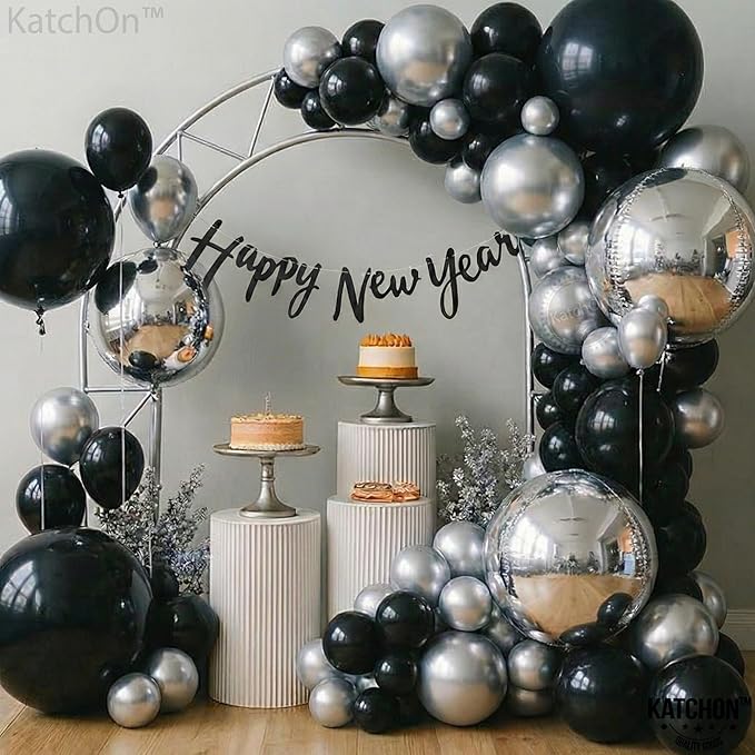 KatchOn, Large Black and Silver Balloon - 22 Inch, Pack of 6 | Black and Silver Mylar Balloons for Graduation Decorations 2026 | Birthday, Bachelorette Party Decorations | Graduation Balloons