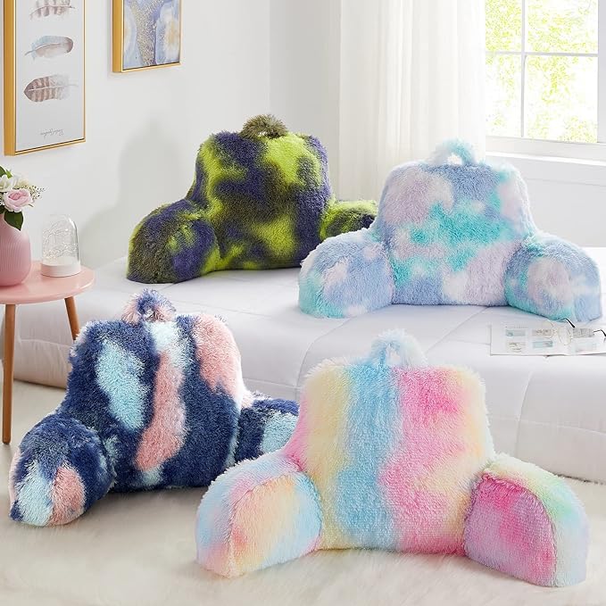 Cozy Fur Backrest Pillow with Arms, 30x17x17 Inch, Premium Filling, Great Back Support Reading Pillow for Kids, Teens & Students, Well Made Bed Pillows for Sitting Up in Bed, Nice Gift