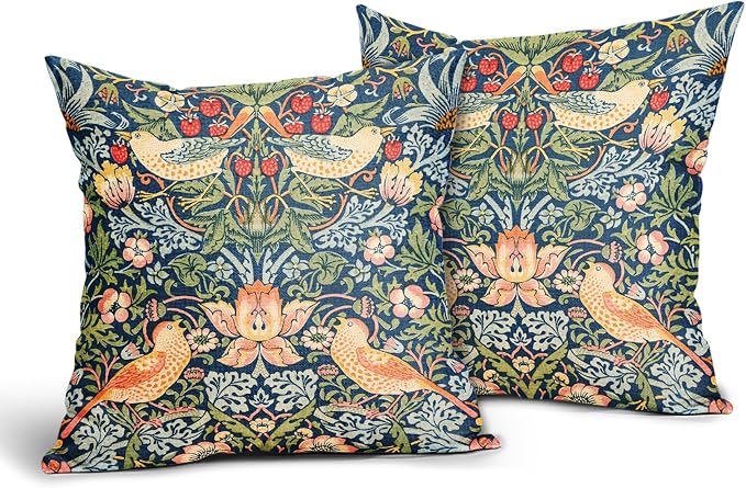 Chinoiserie Blue Sage Green Teal Pimpernel Pillow Covers 22x22 Inch Set of 2 Colorful Floral Bird Red Strawberry Pillow Cases Vintage Flower Throw Pillowcases Home Decor for Couch Patio Sofa Porch