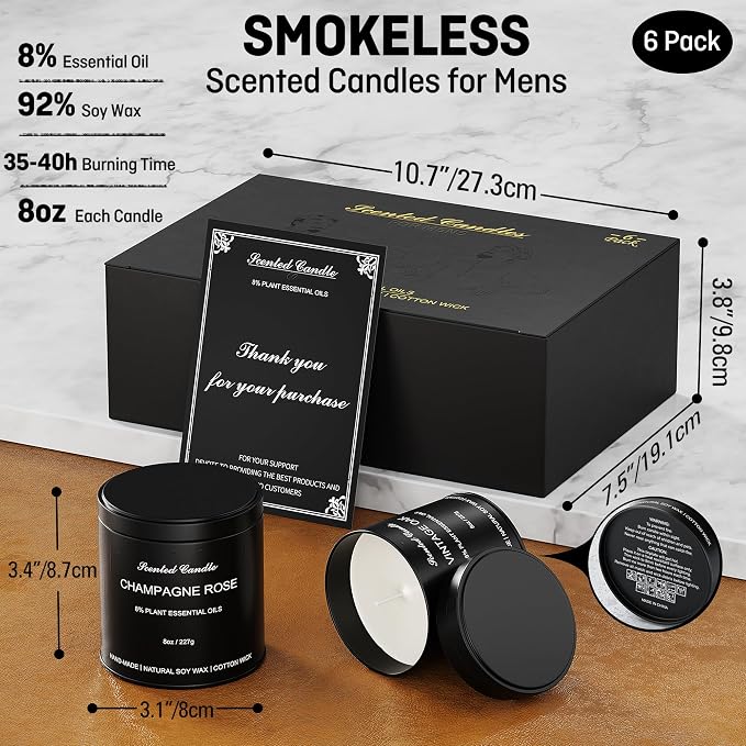 Men’s Scented Candles Set – Soy Wax Aromatherapy Candles for Men, Masculine Scented Candles with Essential Oils, Long Lasting Strong Scent, Luxury Gift Candles for Men,Dad,Him (48oz)