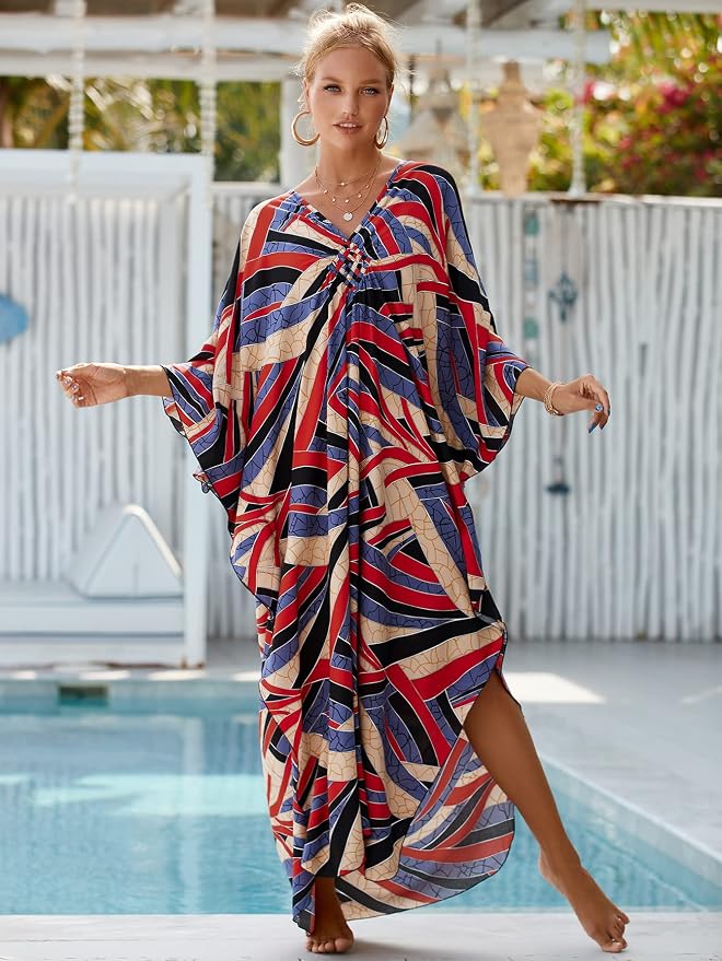 Venasha Womens Caftan Floral Print Kaftan Dress Short Sleeve Swimsuit Cover up Loungewear for Summer