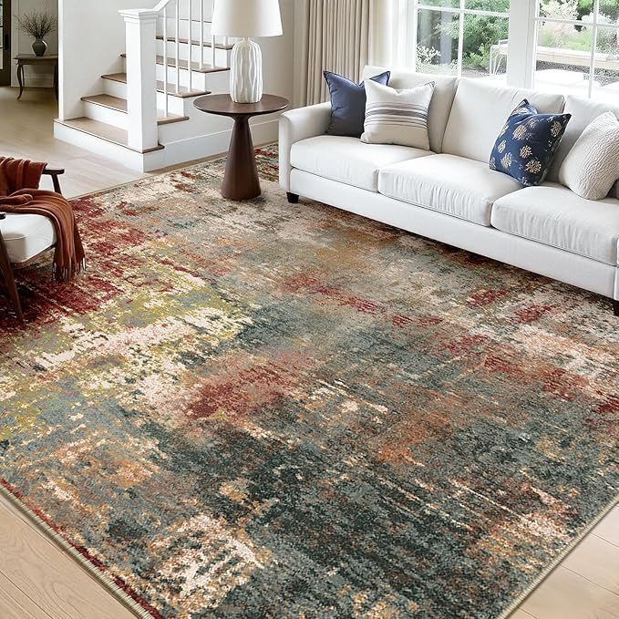 RELEANY Washable Square 10' x10' Area Rug for Living Room Rustic Brown | carpet for bedroom, kitchen, office, hallway and entryway, printed pattern, non-slip, soft, stain-resistant, easy to clean