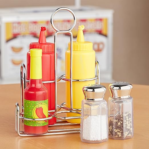 Melissa & Doug Condiments Set (6 pcs) - Play Food, Stainless Steel Caddy