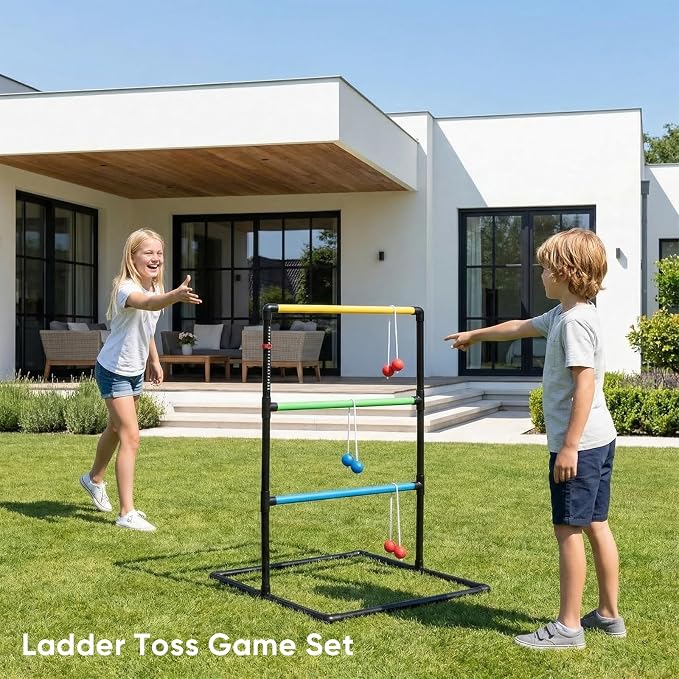 OLIXIS Ladder Ball, Golf Tossing Ball Set for Ladder Toss Game, Ladderball Outdoor Games for Lawn & Backyard for Adults & Kids, Complete with 6 Bolas, Scoreboards & Carry Bag