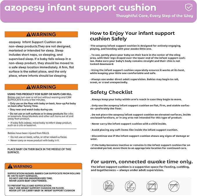 Infant Support Cushion - Baby Support Cushion for Newborn, 0-24 Months, Breathable Cotton Tummy Time Mat, Supervised Use, Portable Newborn Essentials for Home and Travel, Purple (Cover Included)